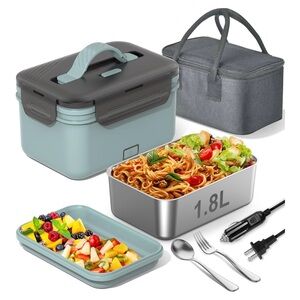 Portable Electric Lunch Box with Gray and Silver Design
